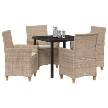 5-teiliges Garten-Essset mit Kissen Beige Poly Rattan