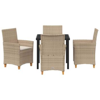 5-teiliges Garten-Essset mit Kissen Beige Poly Rattan