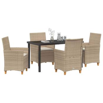 5-teiliges Gartenmöbel-Set mit Kissen Beige Poly-Rattan