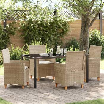 ARDEBO.de - 5-teiliges Garten-Ess-Set mit Kissen Beige Poly-Rattan