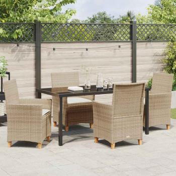5-teiliges Garten-Ess-Set mit Kissen Beige Poly-Rattan