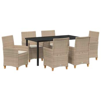7-teiliges Garten-Ess-Set mit Kissen Beige Poly-Rattan