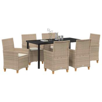 7-teiliges Garten-Ess-Set mit Kissen Beige Poly-Rattan