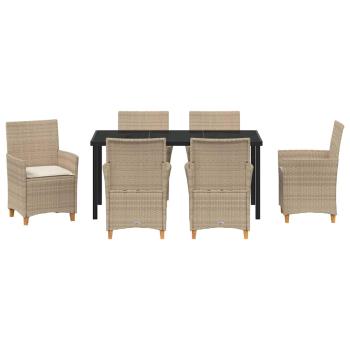 7-teiliges Garten-Ess-Set mit Kissen Beige Poly-Rattan