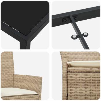 7-teiliges Garten-Ess-Set mit Kissen Beige Poly Rattan