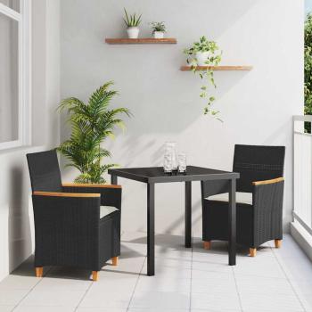 ARDEBO.de - 3-teiliges Garten Essenset mit Kissen Schwarz Poly-Rattan