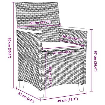 3-teiliges Garten Essenset mit Kissen Schwarz Poly-Rattan