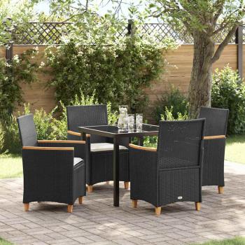 ARDEBO.de - 5-teiliges Garten-Ess-Set mit Kissen, Schwarz Poly Rattan