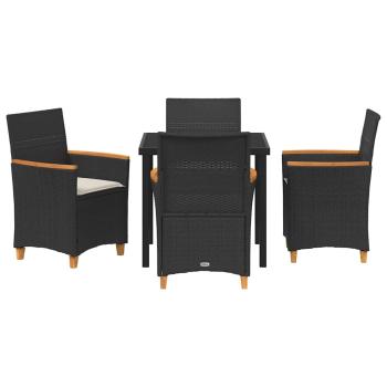 5-teiliges Garten-Ess-Set mit Kissen, Schwarz Poly Rattan