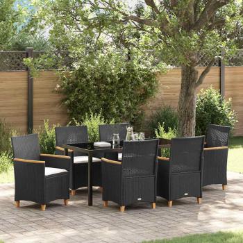 ARDEBO.de - 7-teiliges Garten-Dining-Set mit Kissen Schwarz Poly-Rattan