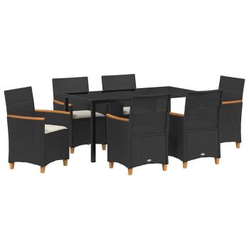 7-teiliges Garten-Dining-Set mit Kissen Schwarz Poly-Rattan