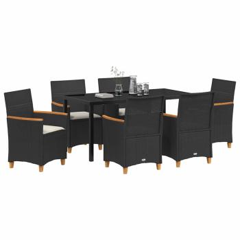7-teiliges Garten-Dining-Set mit Kissen Schwarz Poly-Rattan