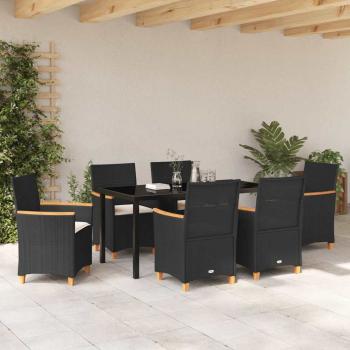 7-teiliges Garten-Dining-Set mit Kissen Schwarz Poly-Rattan