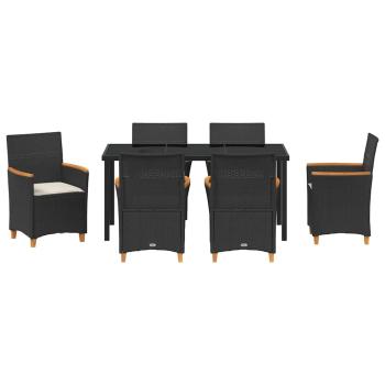 7-teiliges Garten-Dining-Set mit Kissen Schwarz Poly-Rattan