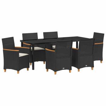 ARDEBO.de - 7-teiliges Garten-Ess-Set mit Kissen Schwarz Poly-Rattan
