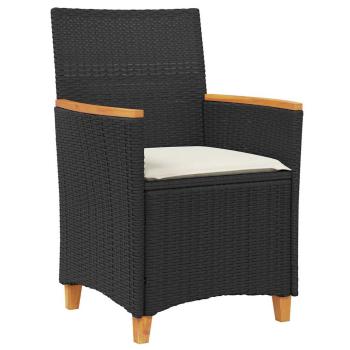 7-teiliges Garten-Ess-Set mit Kissen Schwarz Poly-Rattan