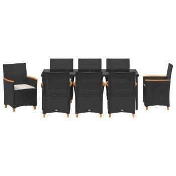 9-teiliges Garten-Esszimmer-Set mit Kissen Schwarz Poly-Rattan