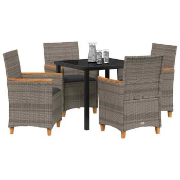 5-teiliges Garten-Esszimmer Set mit Kissen Grau Poly-Rattan