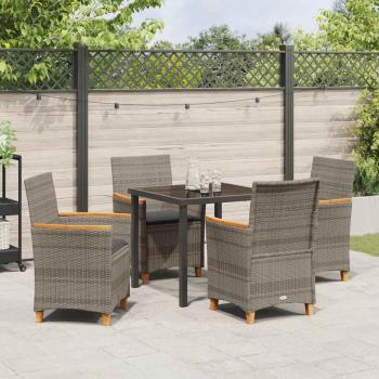 5-teiliges Garten-Esszimmer Set mit Kissen Grau Poly-Rattan