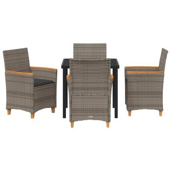 5-teiliges Garten-Esszimmer Set mit Kissen Grau Poly-Rattan