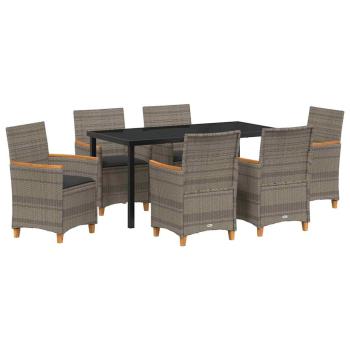 7-teiliges Garten-Essgruppe mit Kissen Grau Poly Rattan