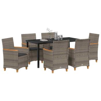 7-teiliges Garten-Essgruppe mit Kissen Grau Poly Rattan