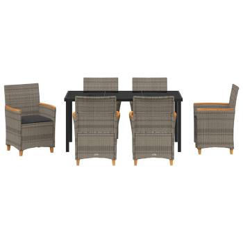 7-teiliges Garten-Essgruppe mit Kissen Grau Poly Rattan