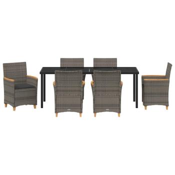 7-teiliges Garten-Dining-Set mit Kissen grau Poly-Rattan