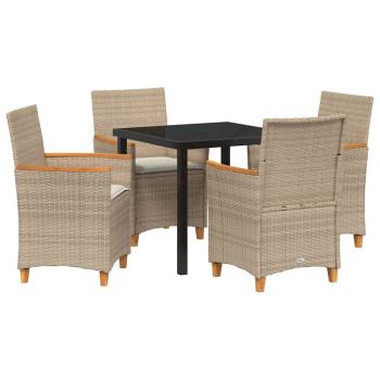 5-teiliges Garten-Ess-Set mit Kissen Beige Poly-Rattan
