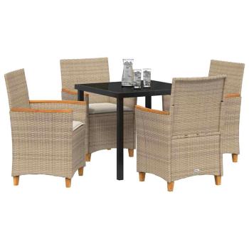 5-teiliges Garten-Ess-Set mit Kissen Beige Poly-Rattan