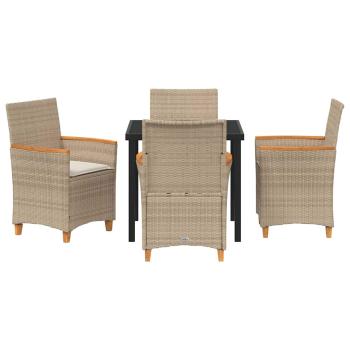 5-teiliges Garten-Ess-Set mit Kissen Beige Poly-Rattan