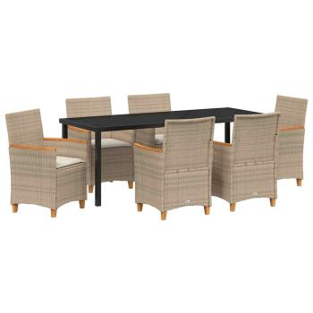 Garten Essgruppe 7 pcs Beige Poly-Rattan