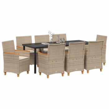 ARDEBO.de - 9-teiliges Garten-Essstuhl-Set mit Kissen Beige Poly Rattan