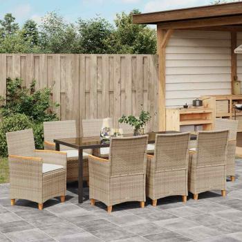 9-teiliges Garten-Essstuhl-Set mit Kissen Beige Poly Rattan
