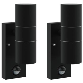 Außenwandleuchten mit Sensor 2er Set Schwarz Edelstahl IP44