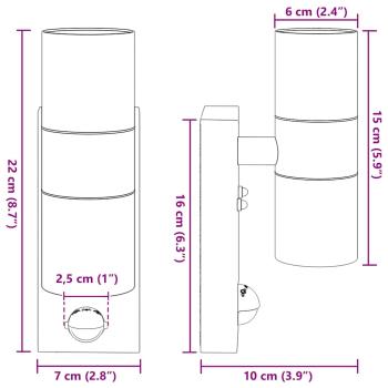 Außenwandleuchten mit Sensor 2er Set Schwarz Edelstahl IP44