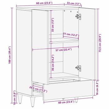 Highboard 60x33x100 cm Massivholz Mango