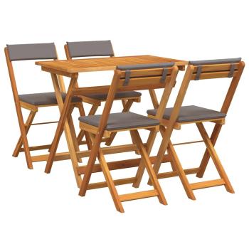 5-teiliges faltbares Bistro Set mit Kissen aus solidem Akazienholz