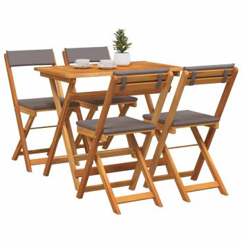 5-teiliges faltbares Bistro Set mit Kissen aus solidem Akazienholz