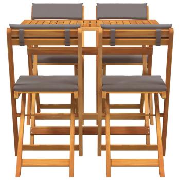 5-teiliges faltbares Bistro Set mit Kissen aus solidem Akazienholz