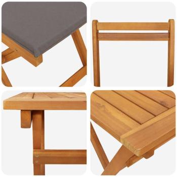 5-teiliges faltbares Bistro Set mit Kissen aus solidem Akazienholz
