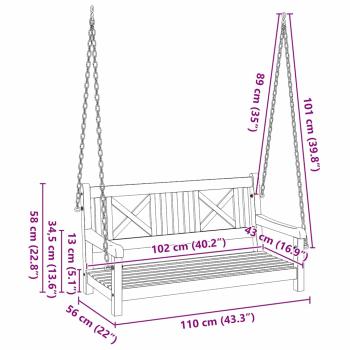 2-Sitzer Garten Schwingbank 110x56x58 cm aus solidem Akazienholz