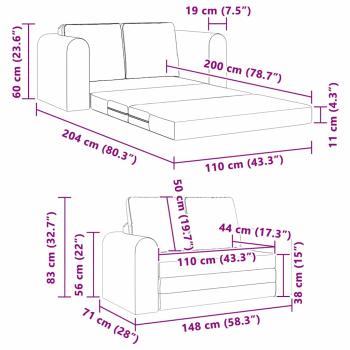 Bodensofa Bett 2-in-1 Taupe 148x71x83 cm Gewebe
