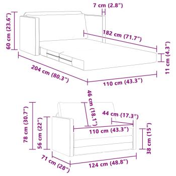 Floor Sofa Bed 2-in-1 Cloud Grey 124x71x78 cm Stoff