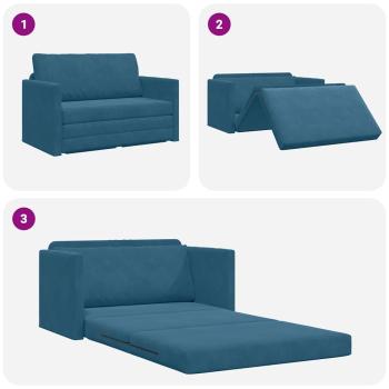 ARDEBO.de - Fußbodensofa 2-in-1 Blau 124x204x61 cm Samt