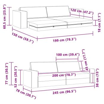 Boden Schlafsofa 2-in-1 Blau 245x150x60.5 cm Stoff