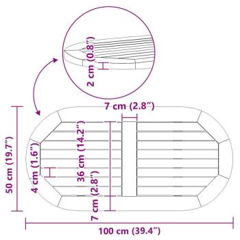 Tischplatte 100x50x2.2 cm ovale massive Akazie