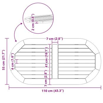 Tischplatte 110x55x2,2 cm Oval Massivholz Akazie