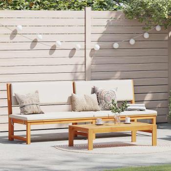 ARDEBO.de - Sonnenliege 3-in-1 mit cremefarbenen Kissen aus solidem Akazienholz