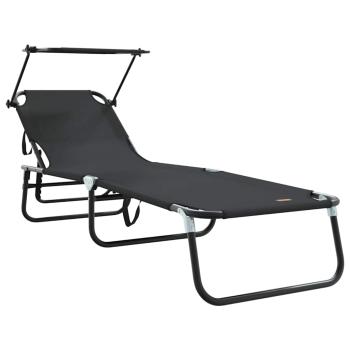 Faltbare Sonnenliege mit Sonnendach Schwarz 600D Oxford-Gewebe
